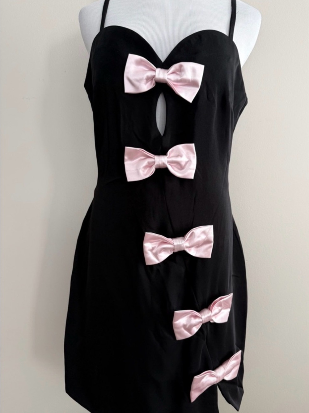 Avec Les Filles Black Dress with Pink Satin Bows